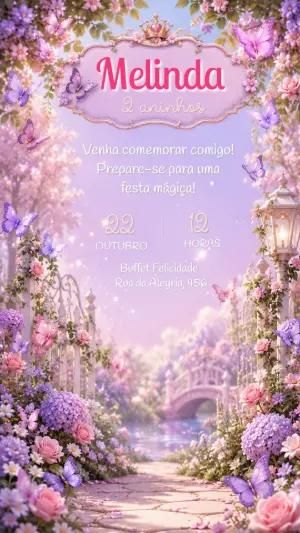 Convite de Aniversário Jardim Encantado das Fadas Editável
