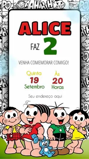 Convite Aniversário Turma da Mônica para Editar Online