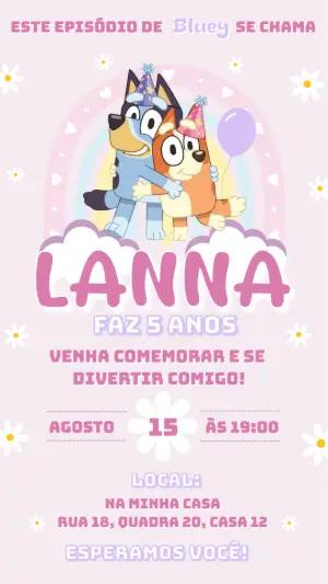 Convite de Aniversário Bluey e Bingo Rosa para Editar