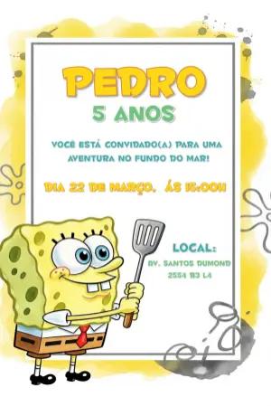 Convite Aniversário Bob Esponja para Editar Online e Imprimir