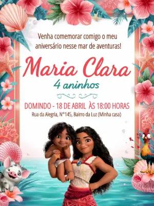Convite de Aniversário Moana Tropical para Editar e Imprimir