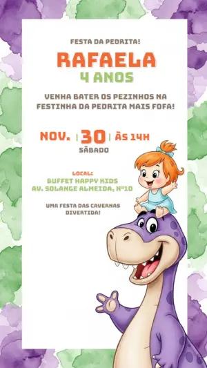 Convite de Aniversário Pedrita e Dino para Editar