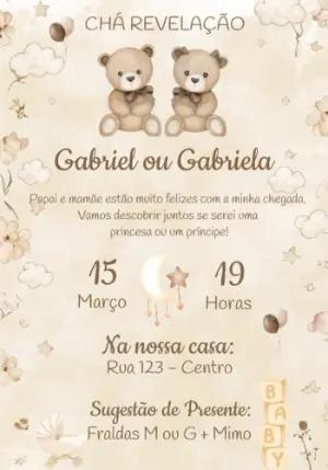 Convite Chá Revelação Ursinhos Nude Aquarela para Editar
