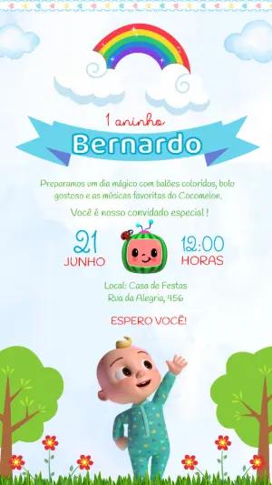 Convite de Aniversário Cocomelon Colorido Modelo Editável
