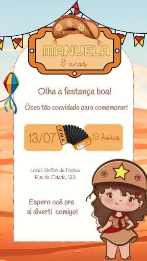 Convite Aniversário Cordel Menina Cangaceira para Editar