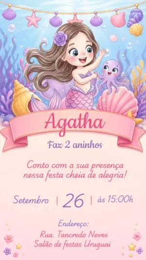 Convite de Aniversário Sereia Fofa para Editar