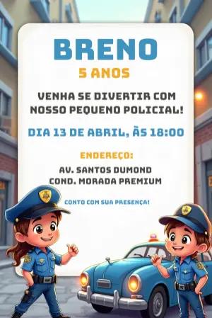 Convite de Aniversário Policial Infantil para Editar Online