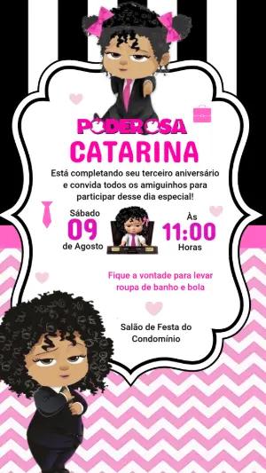 Convite Poderosa Chefinha Menina Negra Rosa e Preto Editável