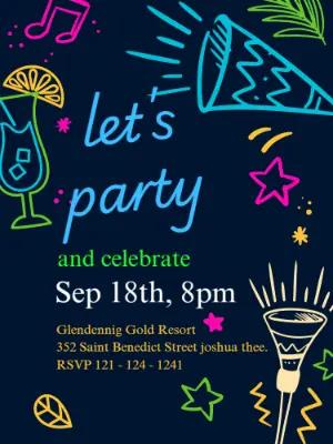 Editable Neon Let's Party Invitation Template