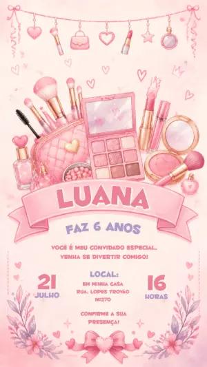 Convite de Aniversário Maquiagem Rosa Aquarela para Editar