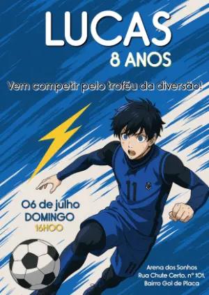 Convite de Aniversário Futebol Anime Blue Lock para Editar