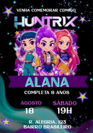Convite de Aniversário Huntrix Estilo Anime Editável