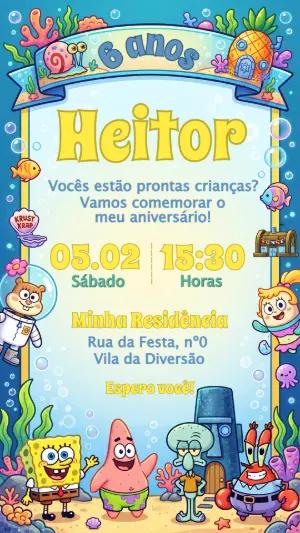 Convite de Aniversário Bob Esponja Fundo do Mar Editável