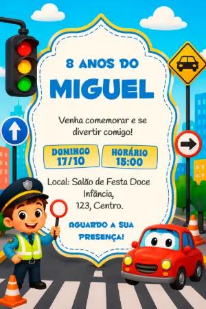 Convite de Aniversário Trânsito Infantil para Editar