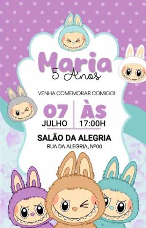 Convite de Aniversário Labubu com Monstrinhos para Editar Online