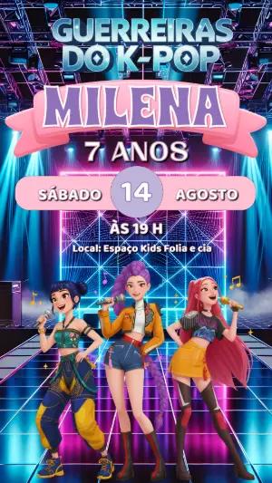Convite de Aniversário Guerreiras do K-Pop Editável