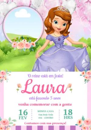 Convite de Aniversário Princesa Sofia Roxo para Editar Online