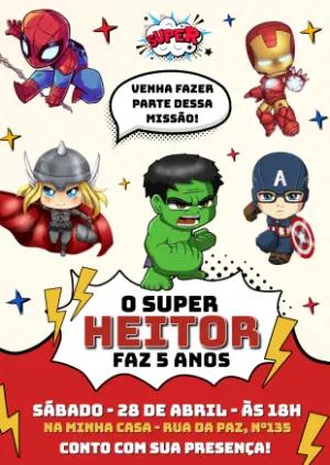 Convite de Aniversário Vingadores Baby Editável para Editar