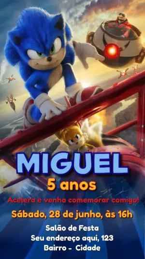 Convite de Aniversário Sonic 2 o Filme para Editar Online
