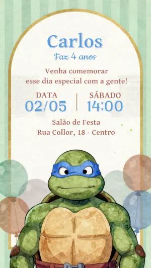 Convite de Aniversário Tartarugas Ninja Estilo Aquarela Editável