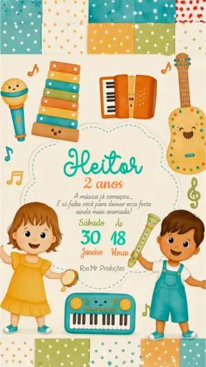 Convite Animado Aniversário Infantil Tema Música para Editar