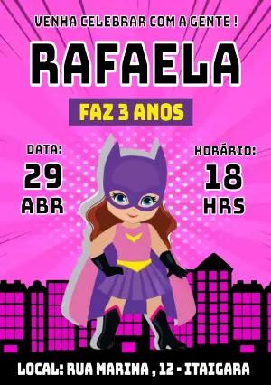 Convite de Aniversário BatGirl Menina para Editar Online