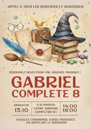 Invitation Anniversaire Sorcier avec Éléments Magiques à Éditer