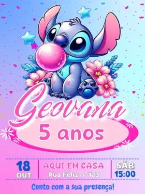 Convite de Aniversário Stitch Rosa Editável Online
