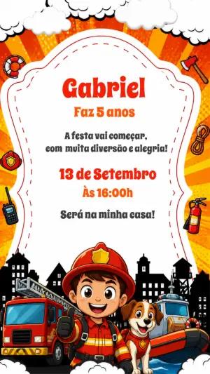 Convite de Aniversário Bombeiro Infantil | Modelo Editável