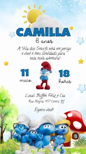 Convite de Aniversário dos Smurfs: Modelo Digital para Editar