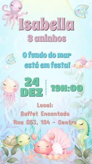 Convite de Aniversário Fundo do Mar Aquarela Editável