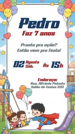 Convite de Aniversário Super-Herói Infantil para Editar Online