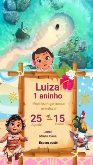 Convite Animado Aniversário Moana Baby para Editar