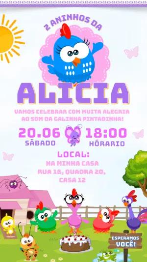 Convite de Aniversário Galinha Pintadinha Colorido para Editar