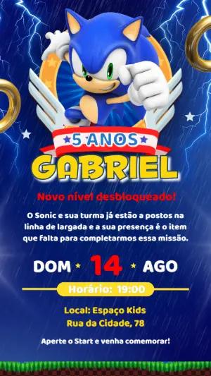 Convite Digital de Aniversário do Sonic Editável