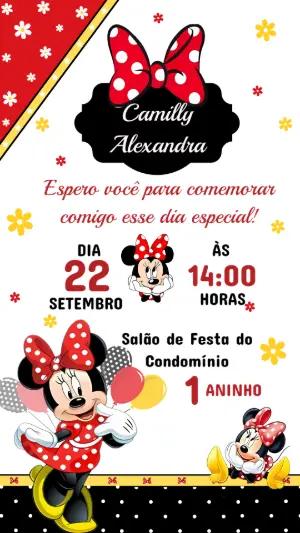 Convite Aniversário Minnie Vermelha Clássico para Editar