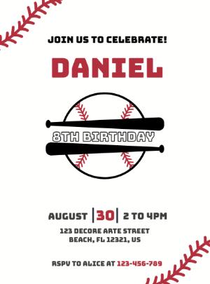 Editable Baseball Birthday Invitation with Bats and Ball