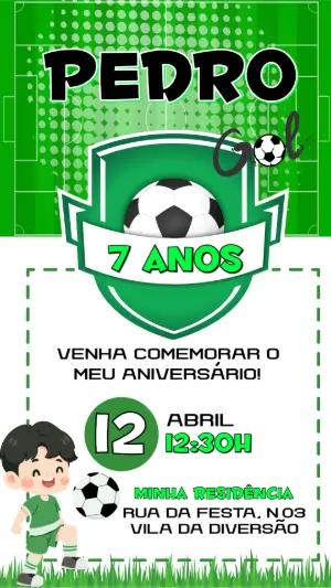 Convite de Aniversário Futebol Menino Verde para Editar