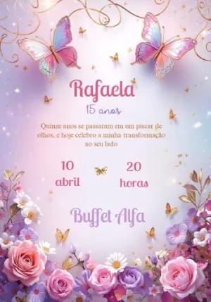 Convite de 15 Anos Borboletas Jardim Mágico Editável