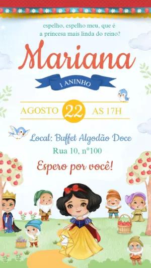Convite Aniversário Branca de Neve Cute para Editar Online