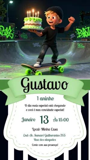 Convite de Aniversário Skatista 3D Modelo Editável