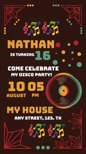 Editable 16th Birthday Disco Party Invitation Template
