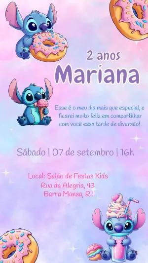 Convite de Aniversário Stitch Fofo e Doce para Editar