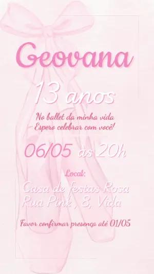 Convite de Aniversário Ballet Rosa Aquarela Editável