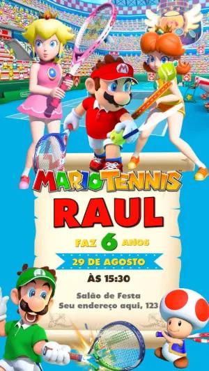 Convite de Aniversário Mario Tênis para Editar Online