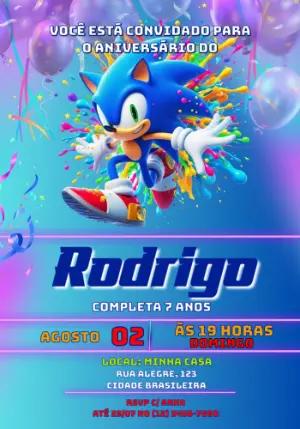 Convite de Aniversário Sonic Moderno e Colorido para Editar