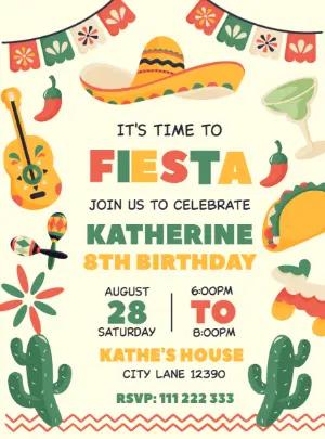 Colorful Mexican Fiesta Birthday Invite to Edit Online