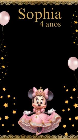 Moldura para Stories Minnie Princesa Rosa e Dourado Editável