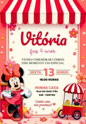 Convite de Aniversário Minnie Vermelha Confeitaria Editável