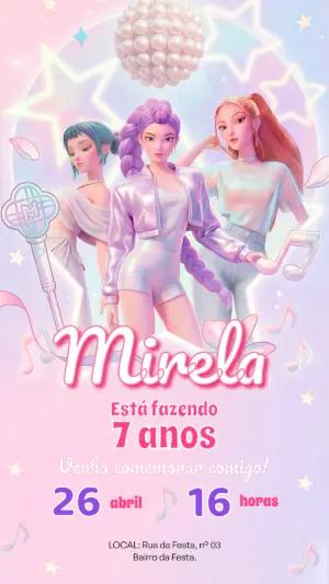 Convite de Aniversário Guerreiras do K-Pop Moderno para Editar